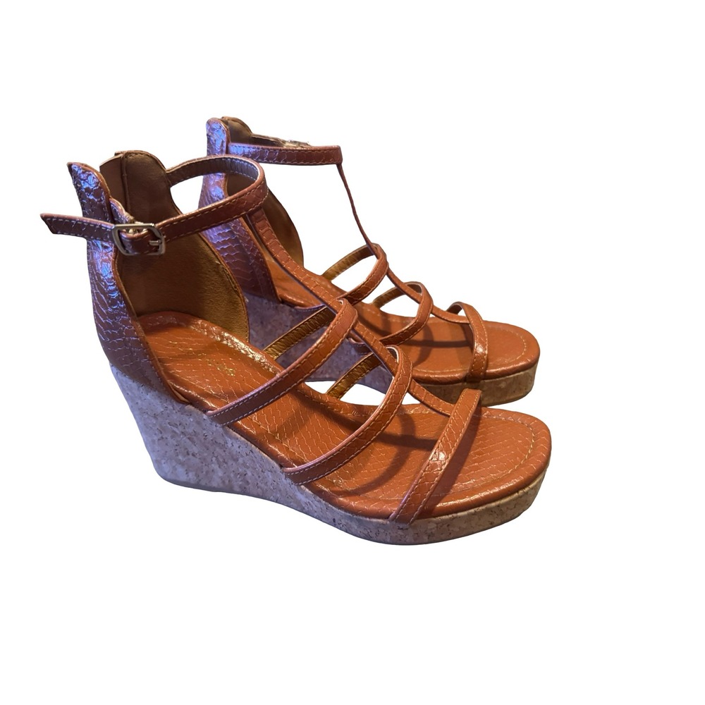 Like new SuperCush Ava Python Cork Wedge in‎ brown sz 6